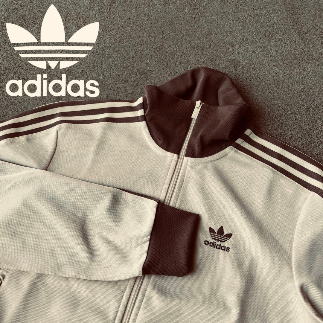 新品XL⭐️adidas トラックジャケット 刺繍 ベージュ×モカブラウン