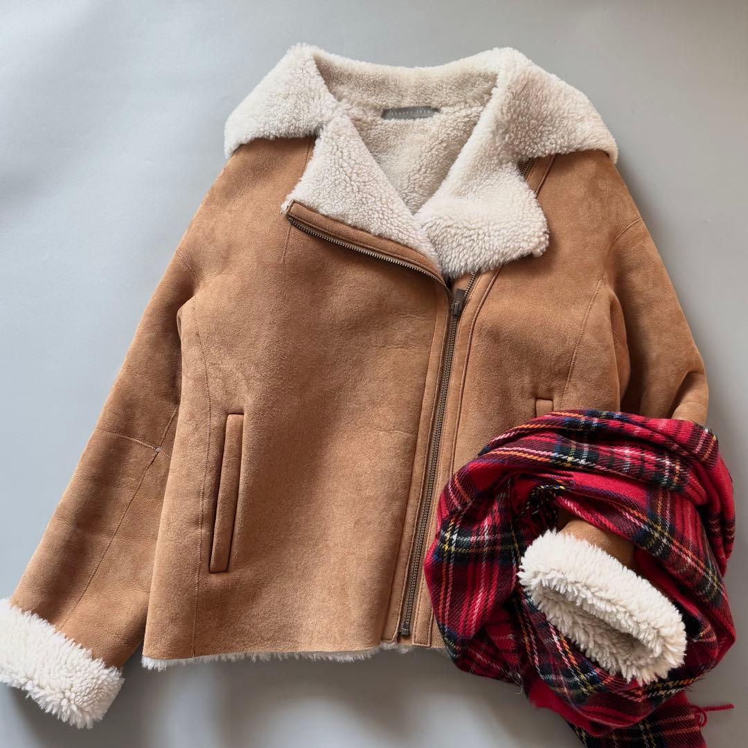 セオリーリュクス キャメル ムートン ジャケット ボア ライダース