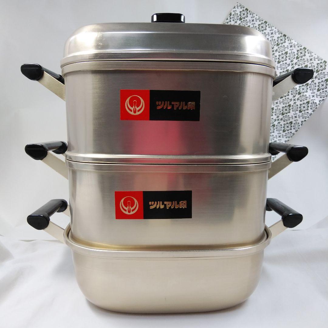 日本アルミ ツルマル印 角型蒸し器 3段 24㎝ 新品/未使用 日本製