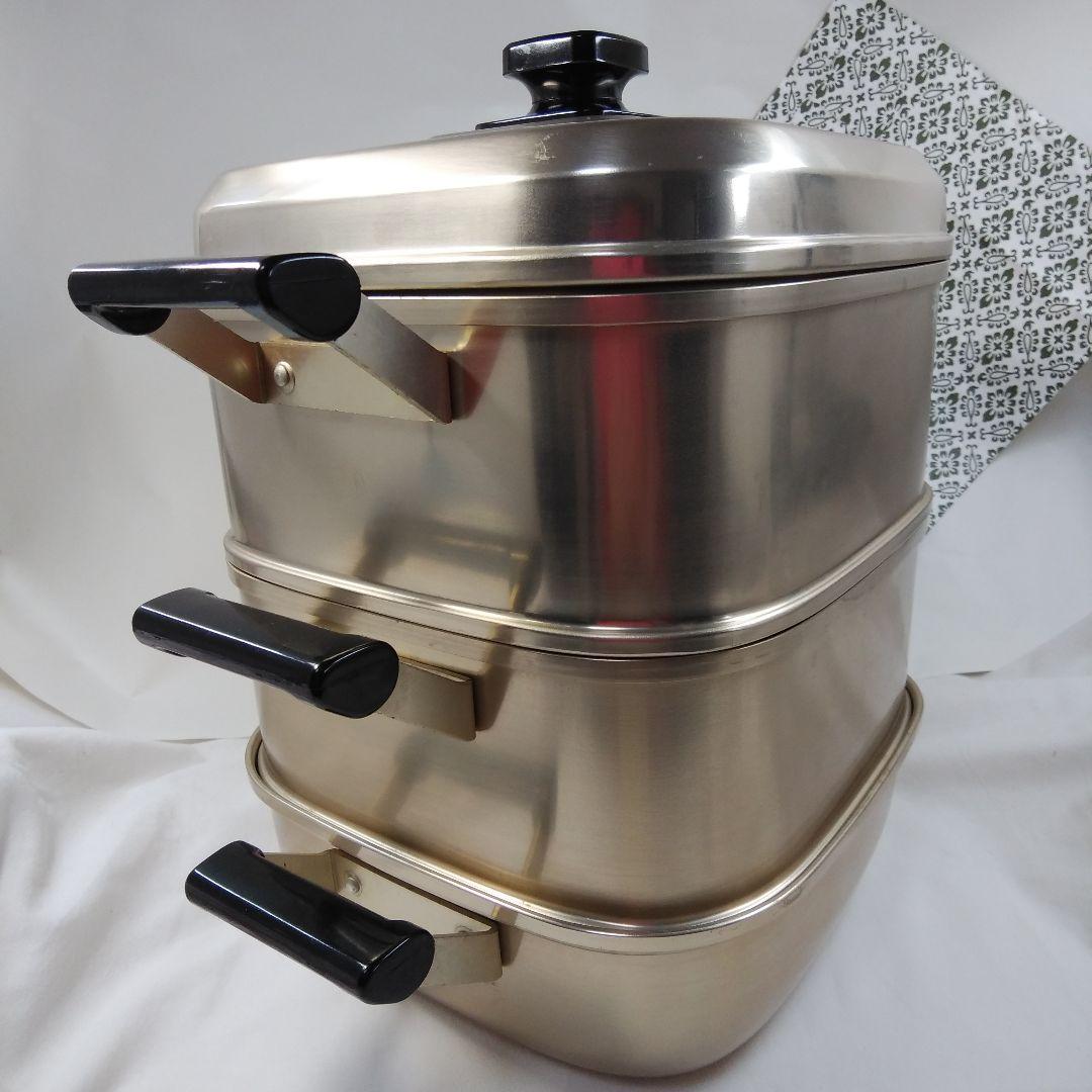 日本アルミ ツルマル印 角型蒸し器 3段 24㎝ 新品/未使用 日本製