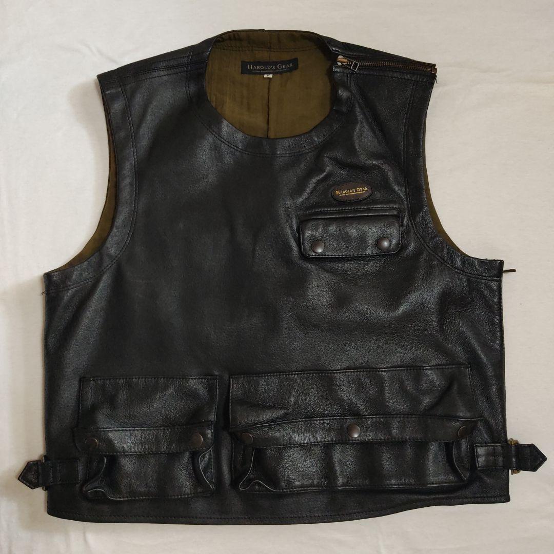 ハロルズギア。バイク。レザーベスト。Fサイズ。豚革。ユーズド