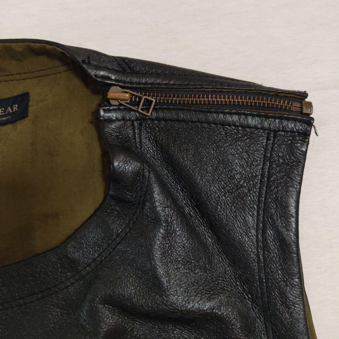 ハロルズギア。バイク。レザーベスト。Fサイズ。豚革。ユーズド