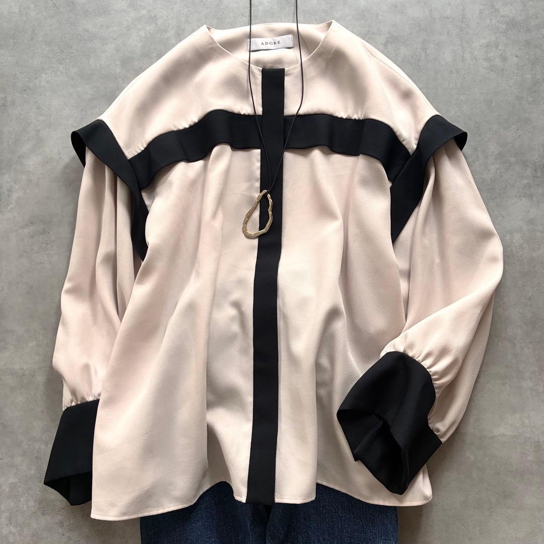 美品 アドーア バイカラー ジョーゼット ブラウス ライトベージュ 洗える 完売 美品 アドーア バイカラー ジョーゼット ブラウス ライトベージュ
