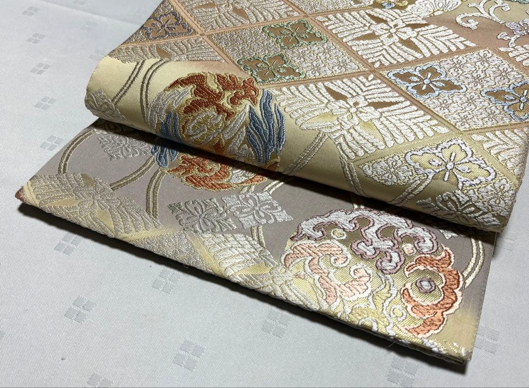 未使用品 和服帯 正絹 本唐織 吉祥文様 袋帯(六通) 帯封付 - メルカリ