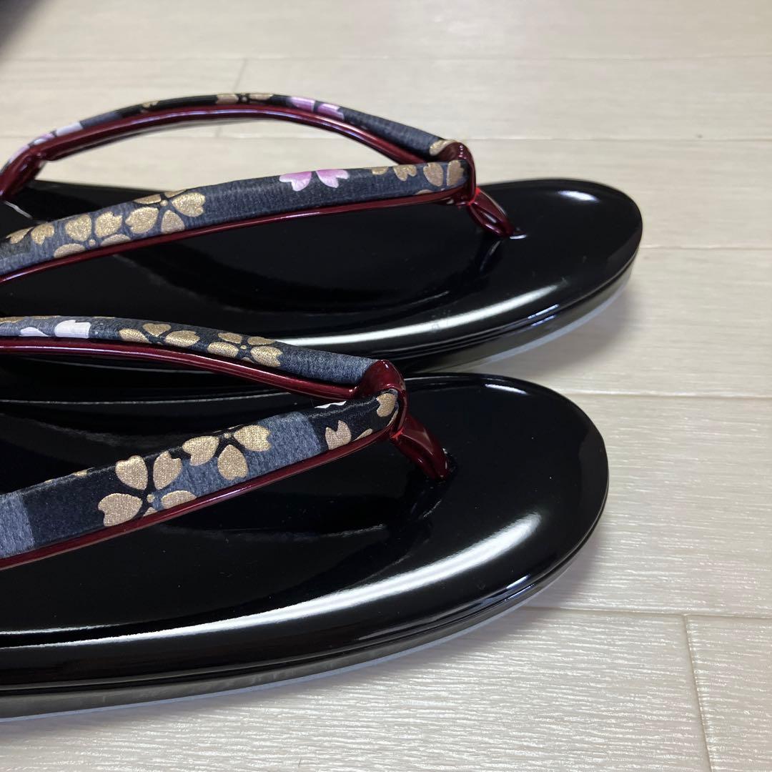 《未使用》草履バッグセット　舞桜　黒　成人式　24.5 箱付き