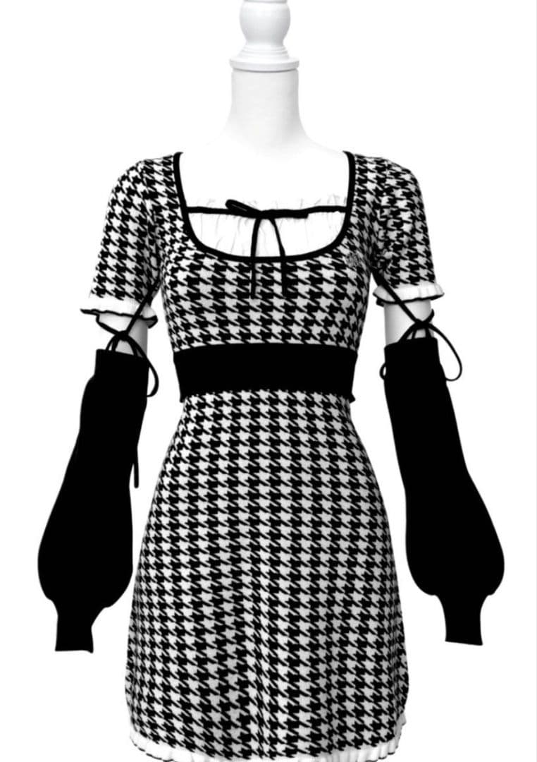 ハニーミュウアームカバー付きバックリボン千鳥ワンピース