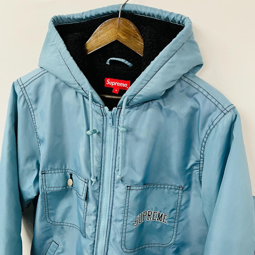 Supreme ナイロン ジップ アップ ジャケット 裏ボア ライトブルー S