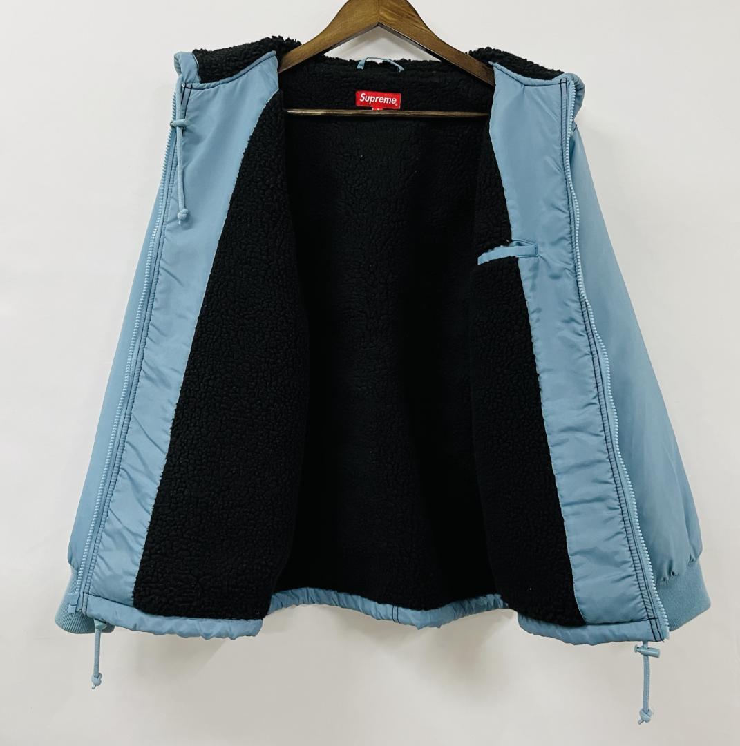 Supreme ナイロン ジップ アップ ジャケット 裏ボア ライトブルー S