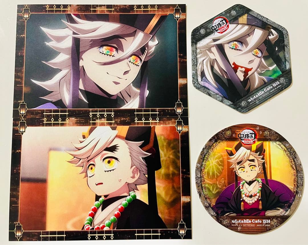 鬼滅の刃 ufotableCafe 童磨、幼年童磨コースターとポストカードセット