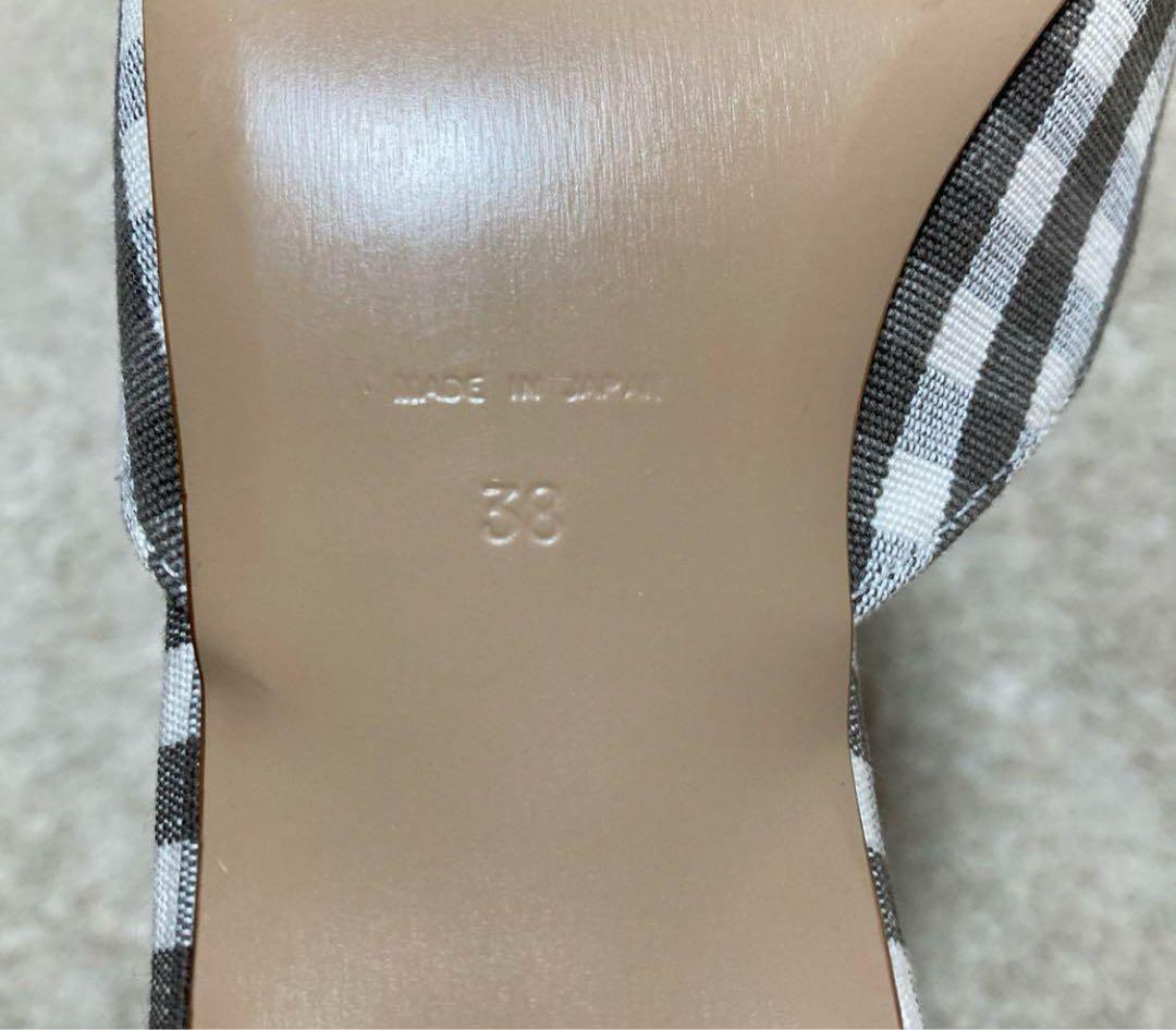 ピッピシック　24.5cm ビジュー付きギンガムチェックミュール