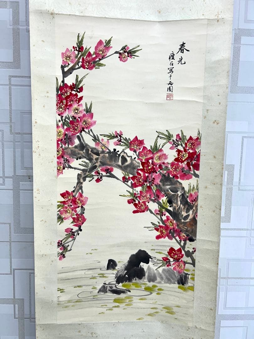 痩石 墨彩 紙本 掛軸 双副 春 夏 民国 清 中国 - メルカリ