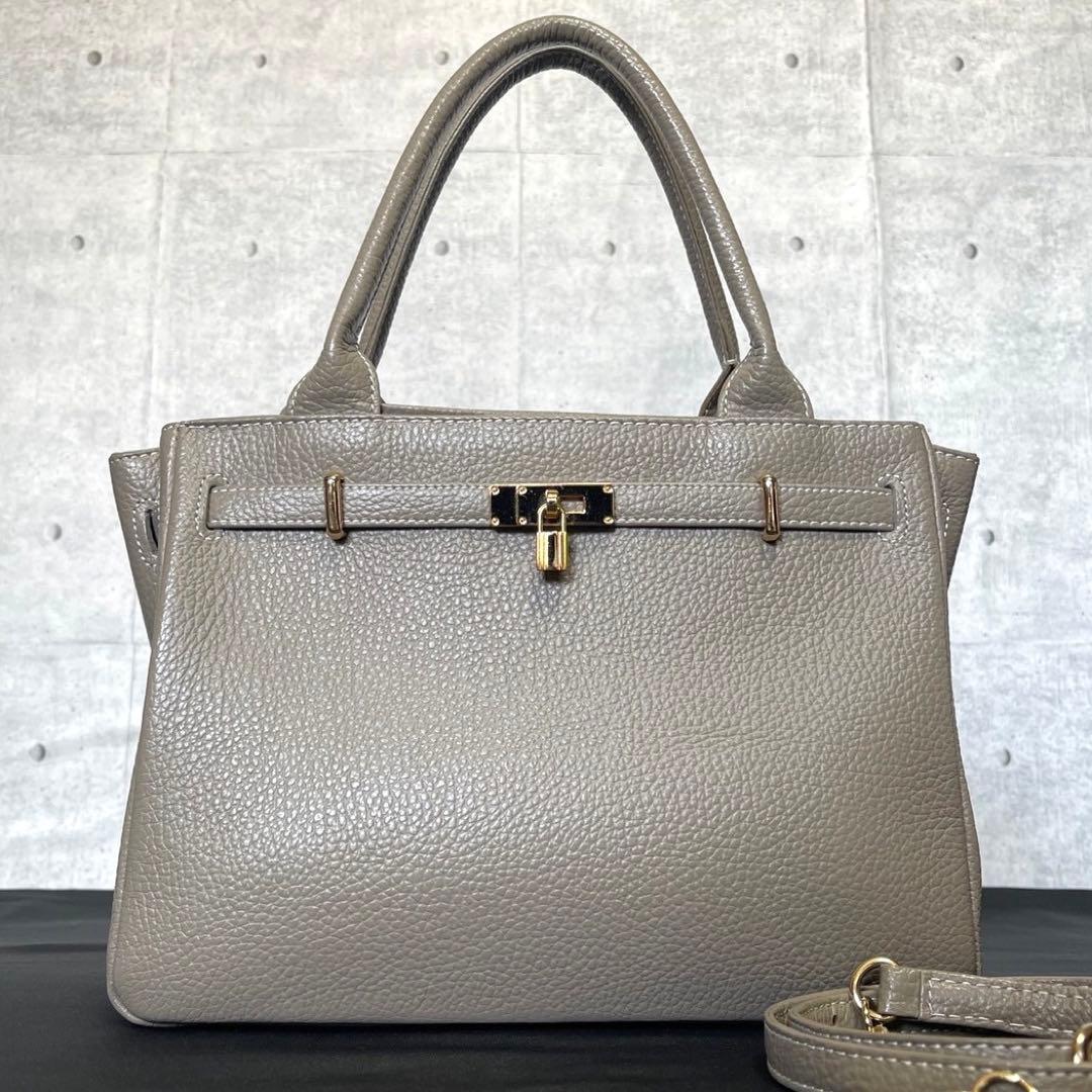 専用品傳濱野 ミーティア ベル グレージュ レザー 2WAY ハンドバッグ