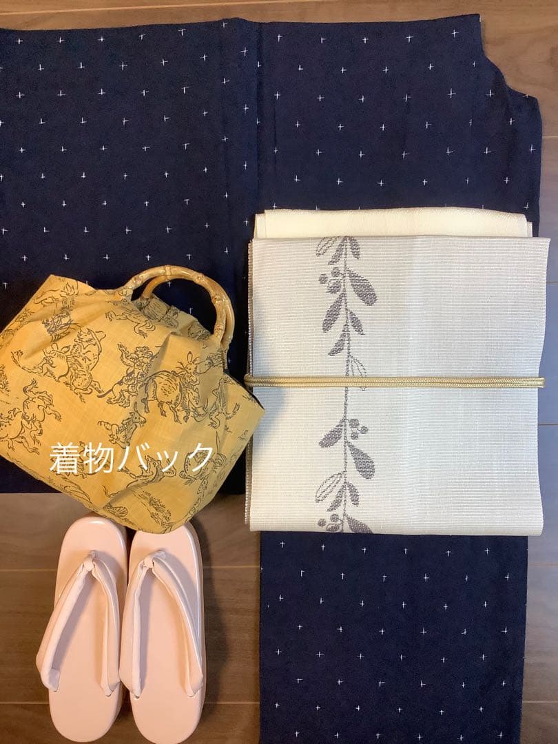 和装バック 着物バック 和柄コットン生地・鳥獣戯画（からし色）入学