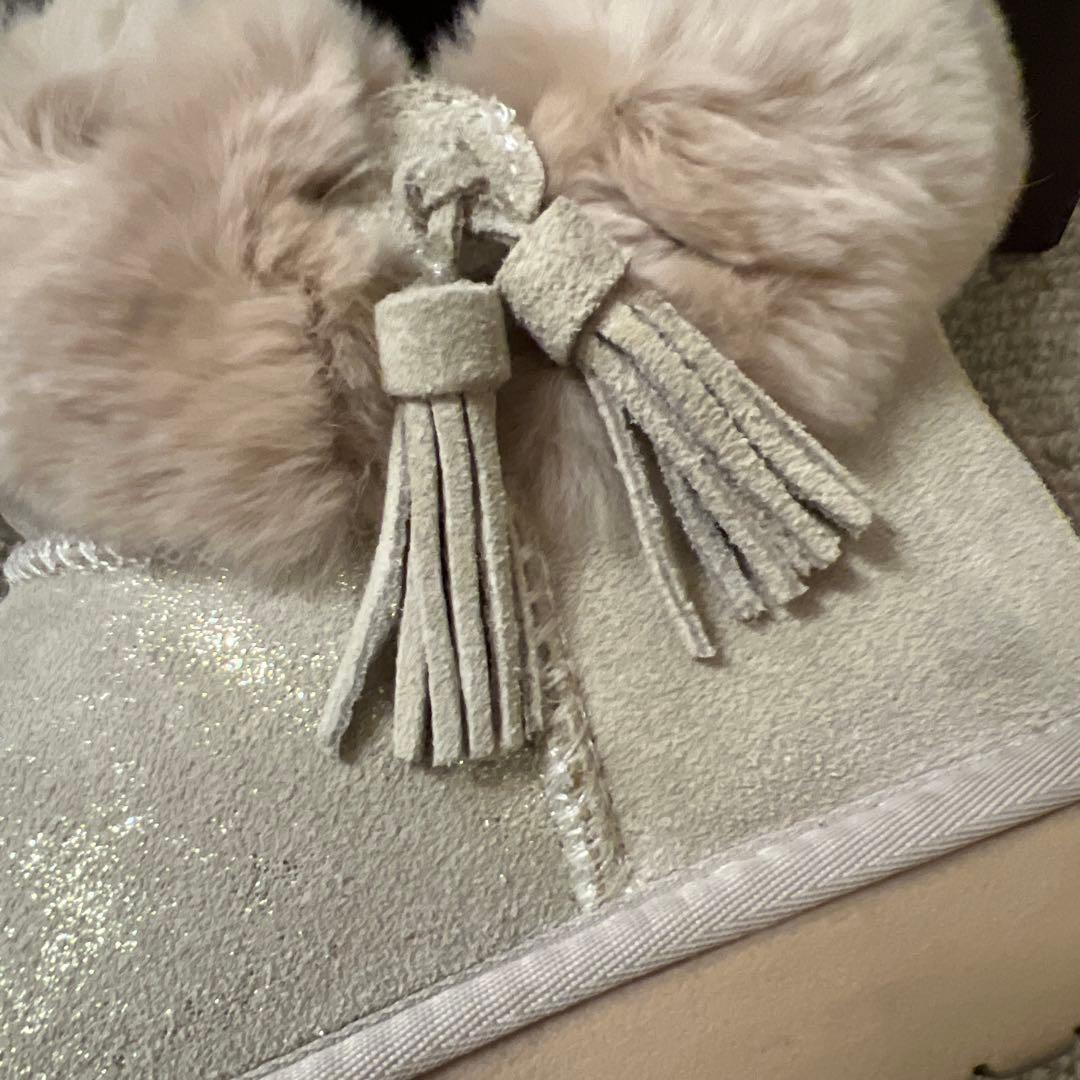 UGG ムートンブーツ ショート ファー付き タッセル ベージュ系 24.5cm