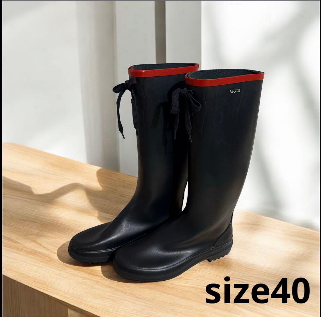 AIGLE 黒 ラバー レインブーツ size 40 zzfna07-005-3.