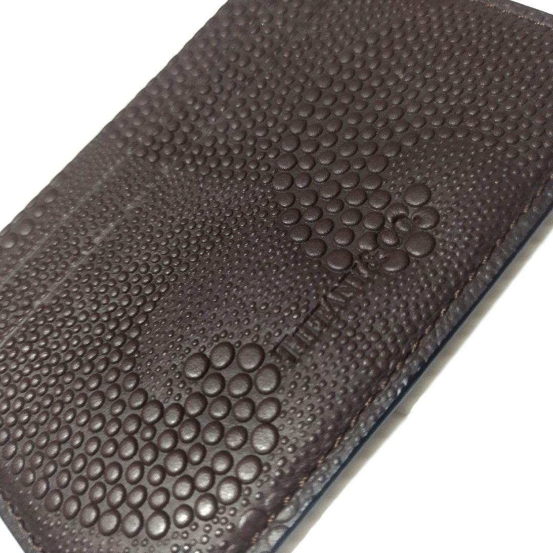 極美品 ティファニー ウェーブエンボス レザー カードケース 茶 箱無し