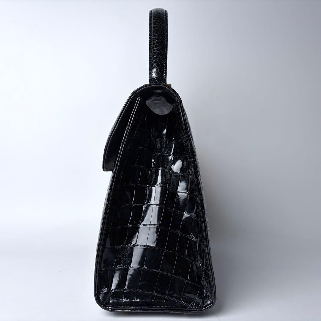 WATA‐ICHI シャイニングクロコ センター取り トップハンドル 黒の通販