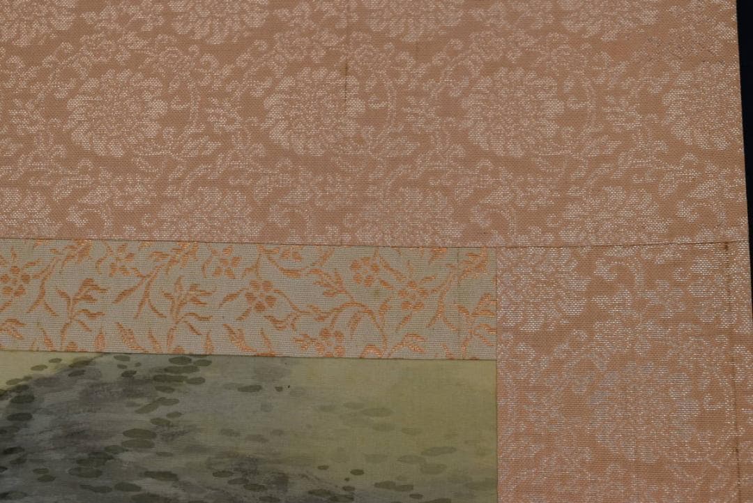 【真作】荻田東嶺/深渓緑陰図/青緑山水図/横物/掛軸☆宝船☆Z-913