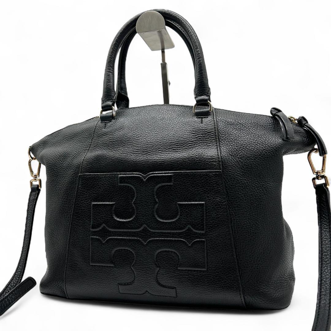 極美品 トリーバーチ 2way ショルダーバッグ ビックロゴ レザー 黒