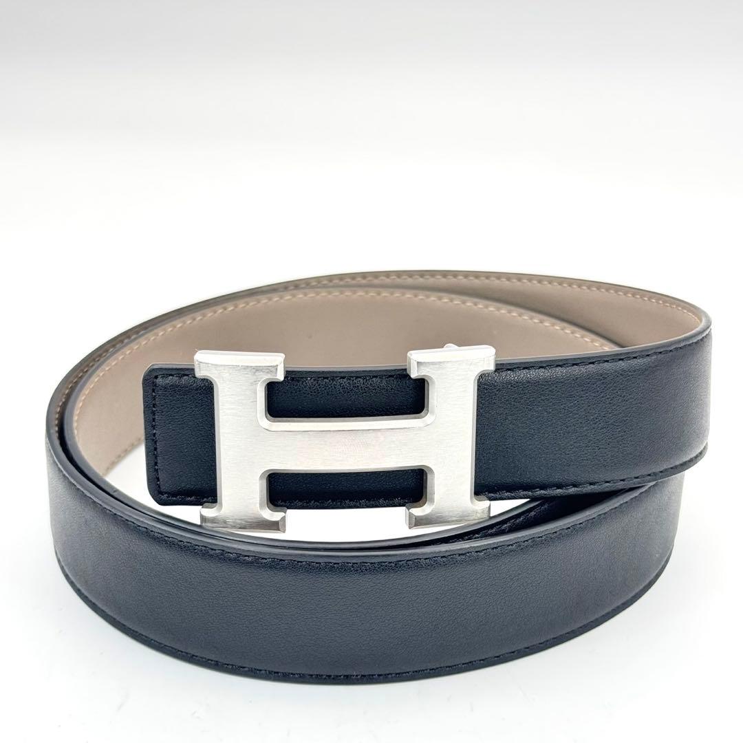 美品✨ エルメス コンスタンス Hバックル ベルト ヘアライン シルバー