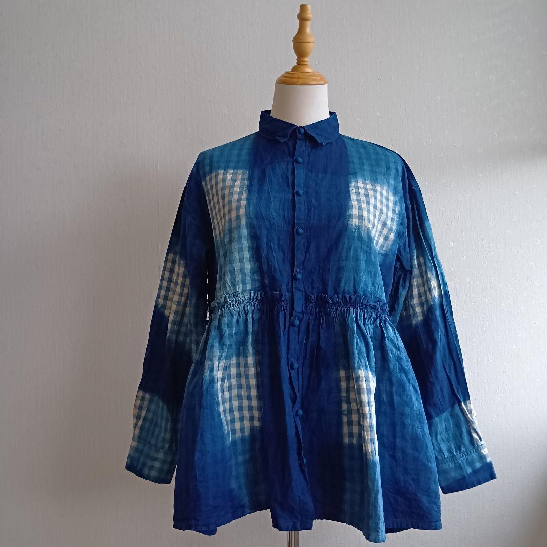 イチアンティークス 日本製 インディゴ染めシャツ チェック - メルカリ