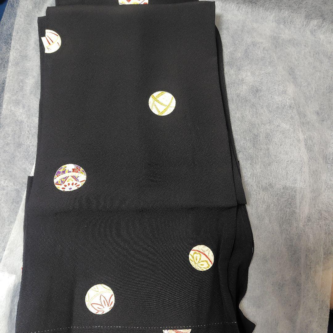 小紋 黒地 正絹 トールサイズ 鞠 スーパー京ガード加工 単衣 居敷当