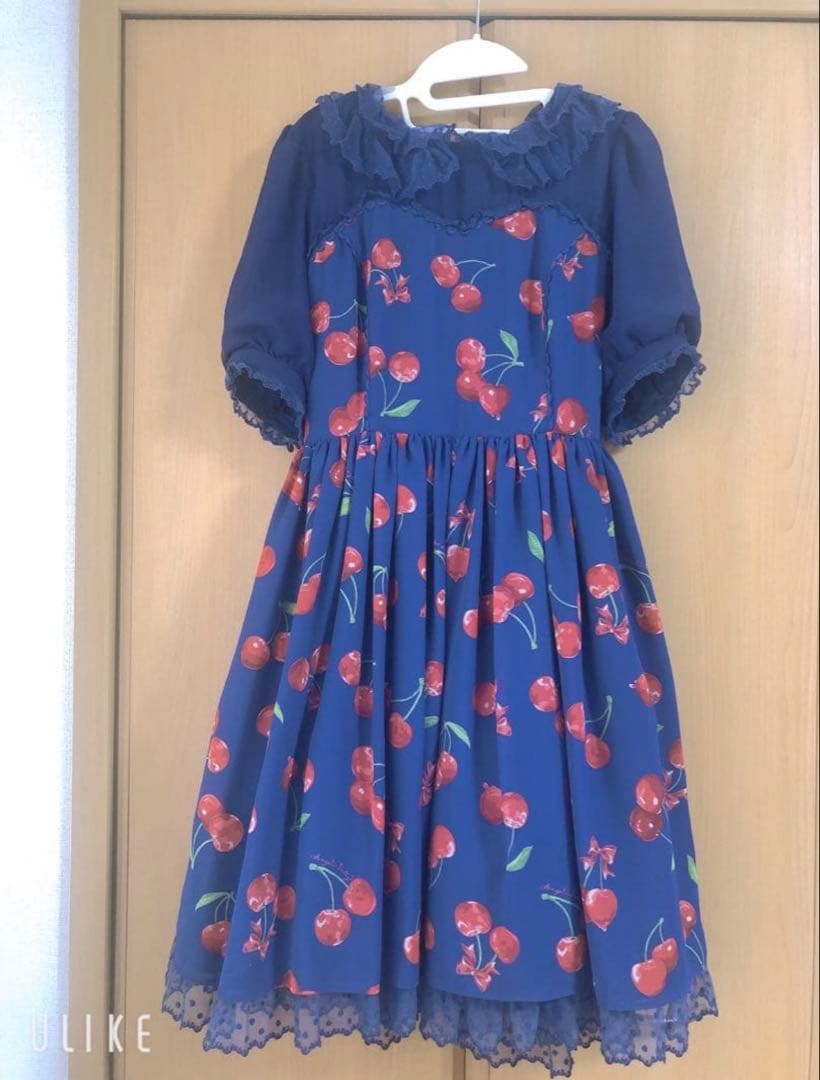 Angelic Pretty チェリー柄 半袖ワンピース ドレンチェック - メルカリ