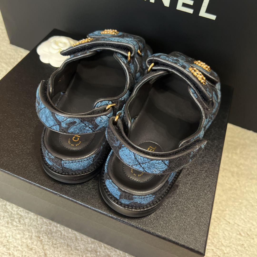シャネル サンダル デニム CHANEL 正規品 フラットサンダル フット