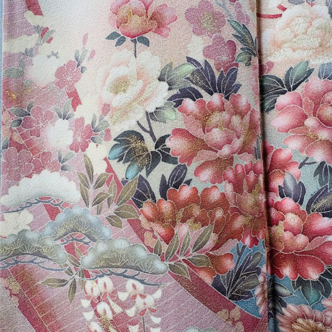 超美品 正絹 袷 広襟 訪問着 付け下げ 着物 162裄61.5 水色 作家物