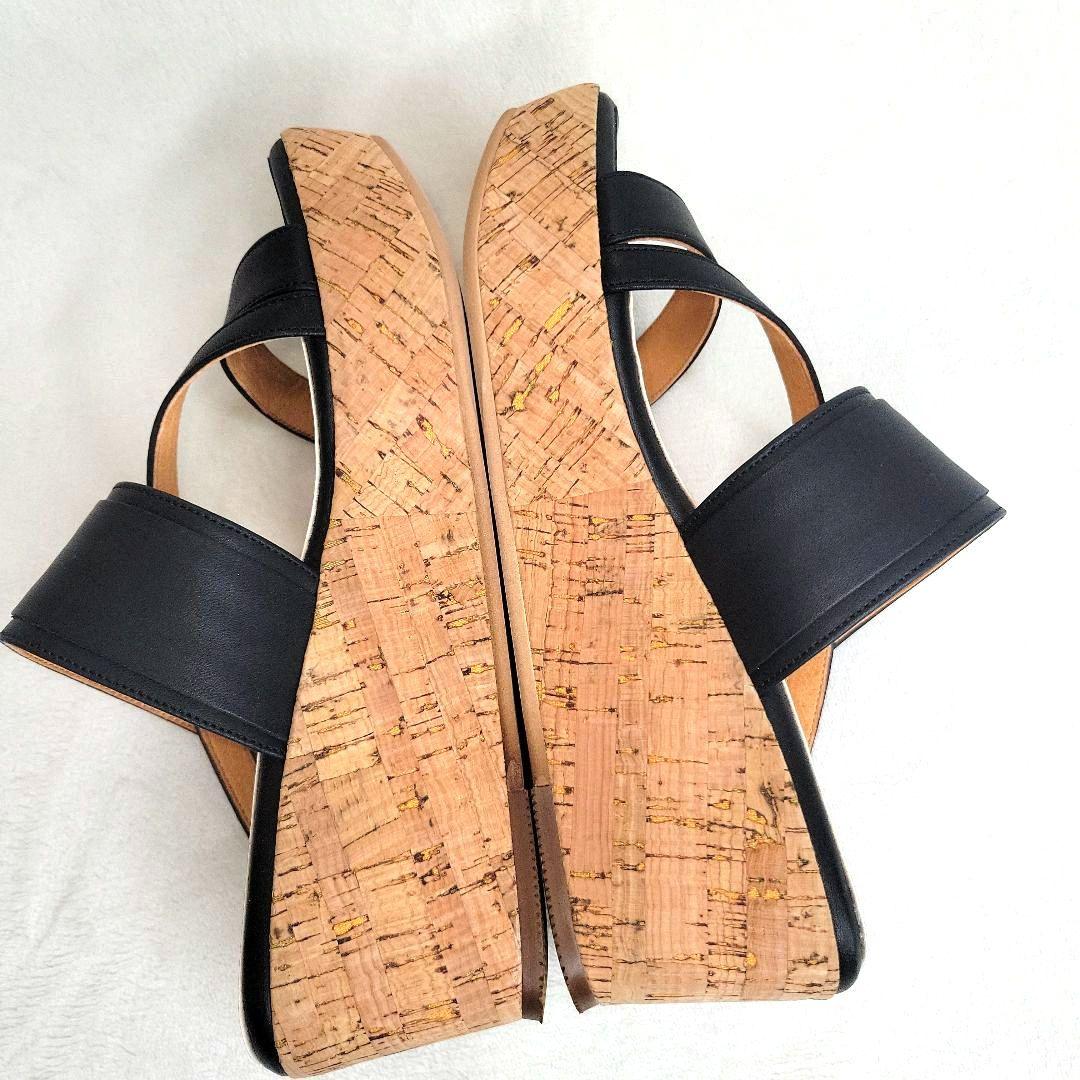 【銀座かねまつ】ウェッジミュールサンダル 黒 24.5cm 未使用品