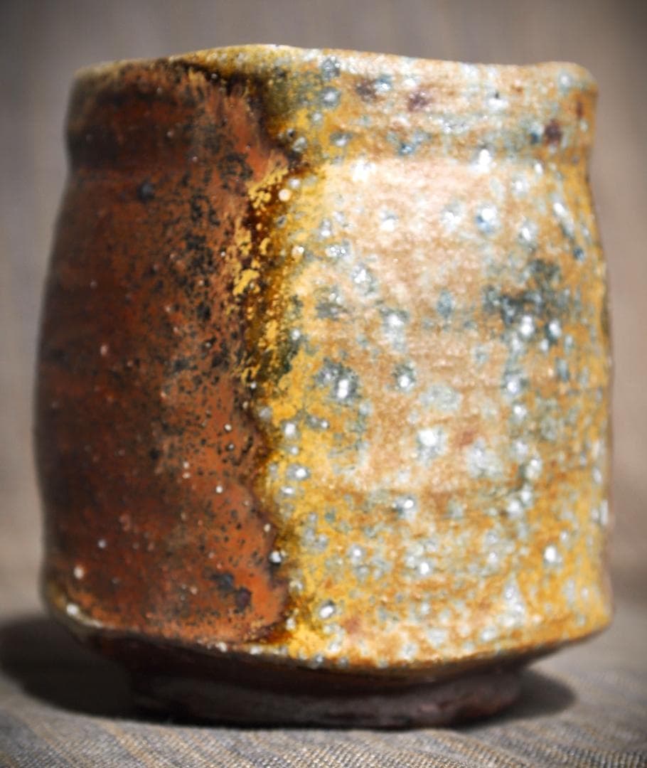 人気作家★多久守★備前《窯変》筒湯呑★共箱