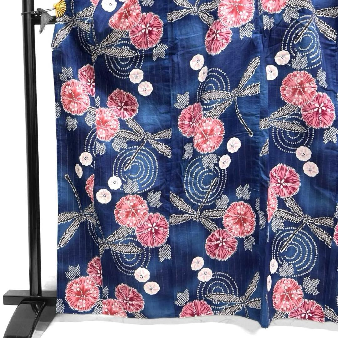 浴衣 綿絽 蜻蛉 朝顔 桜 鹿の子 水波紋 着物 074a d