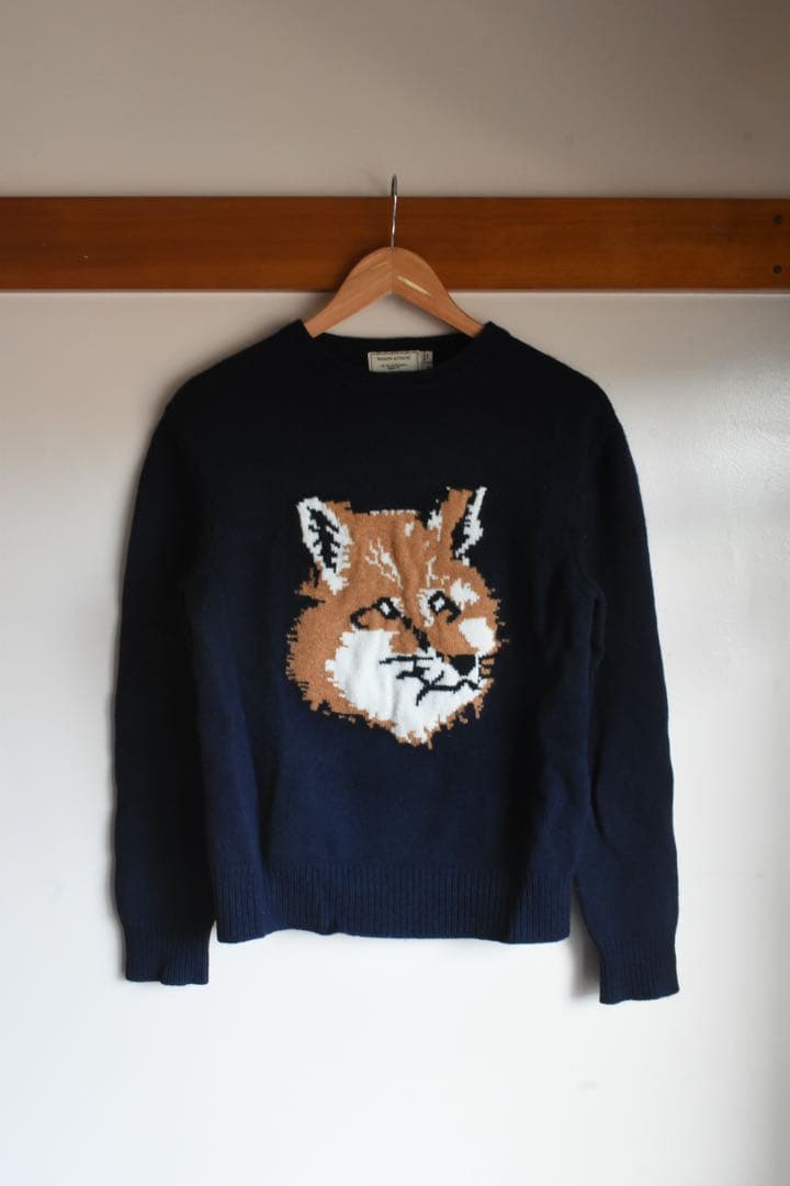 MAISON KITSUNÉ フォックス刺繍ニットセーター ネイビーS 中古・古着通販】maison kitsune (メゾンキツネ) フォックスヘッド