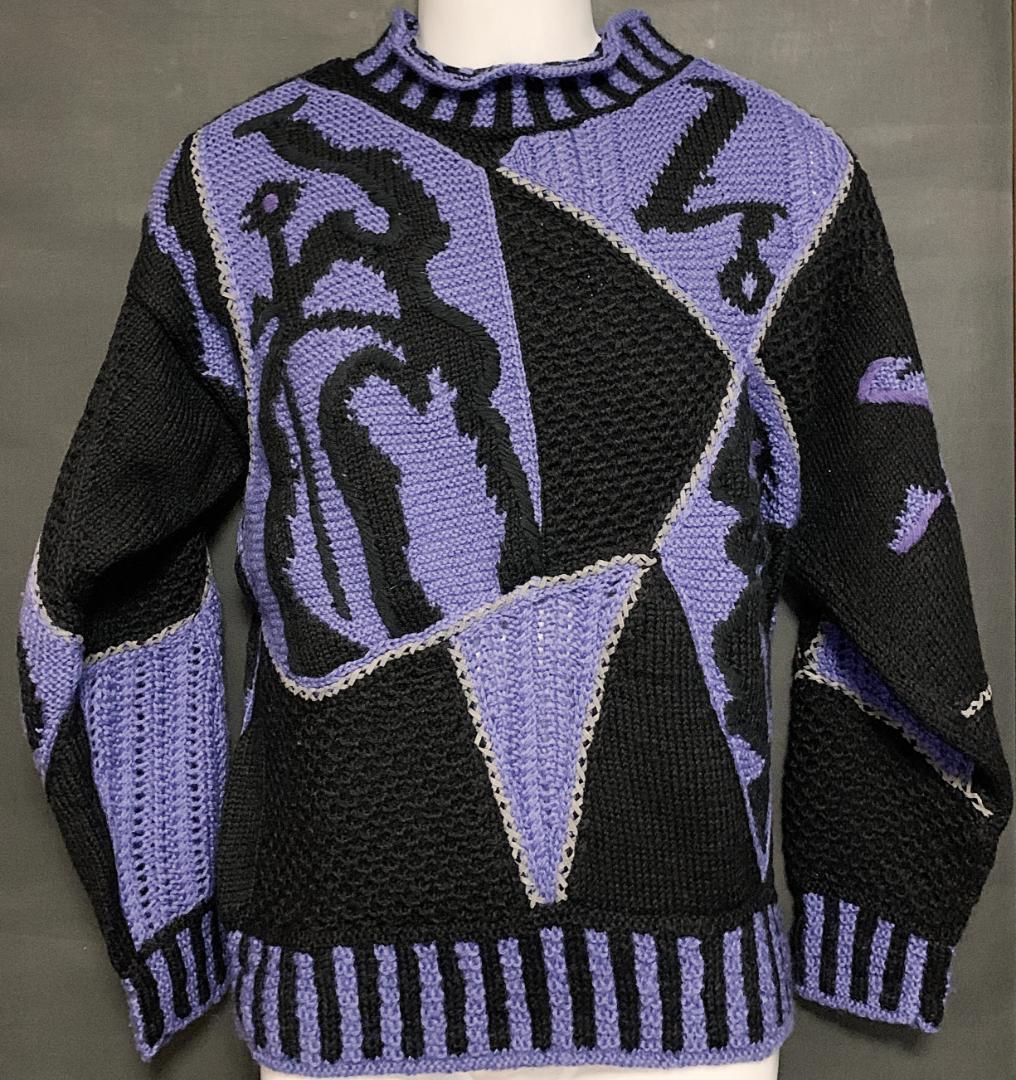 FICCE UOMO セーター パープル/ブラック ハンドニットウール100