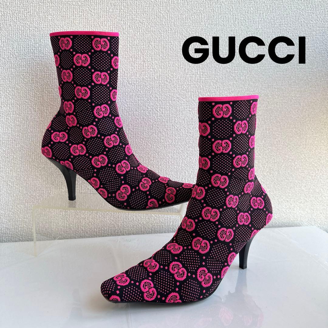 GUCCI グッチ アンクルブーツ ソックスタイプ GG柄 ブーティ 極美品37