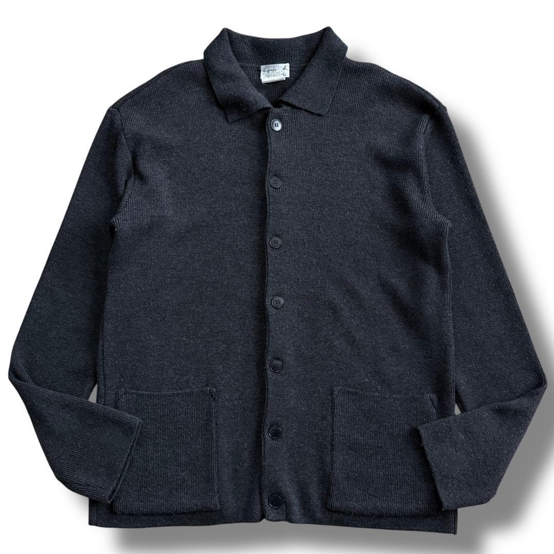 【90s/フランス製】美品 アニエスベーオム ニットジャケット 黒 XL相当 90s agnes b homme アニエスベー オム フランス製 ウール ジャケット 3