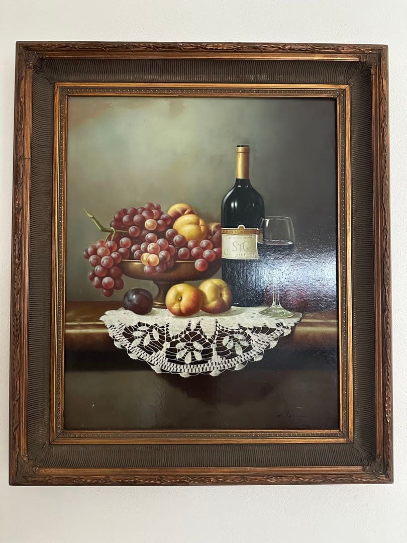 パリ画廊購入 大型油彩画 サイン入 額縁付 高級インテリア絵画 絵画 フランス 風景画(街並み) パリの路地裏の自転車 インテリアアート