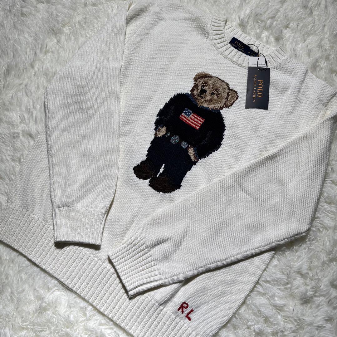 M ラルフローレン ポロベア ニット セーター ホワイト メンズ