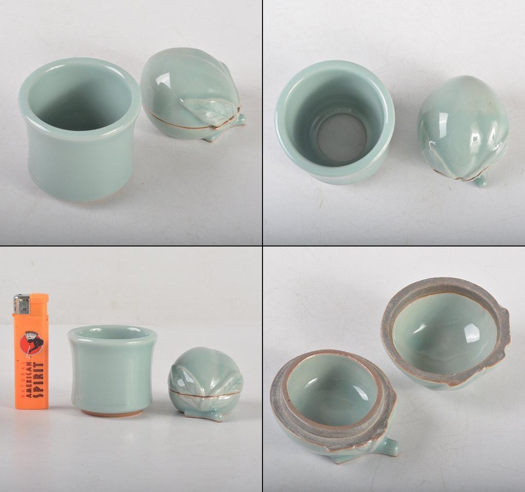 茶道具 京焼 三代 加藤利昇作 青磁 蓋置 香合 共箱 2点 V R5266 - メルカリ