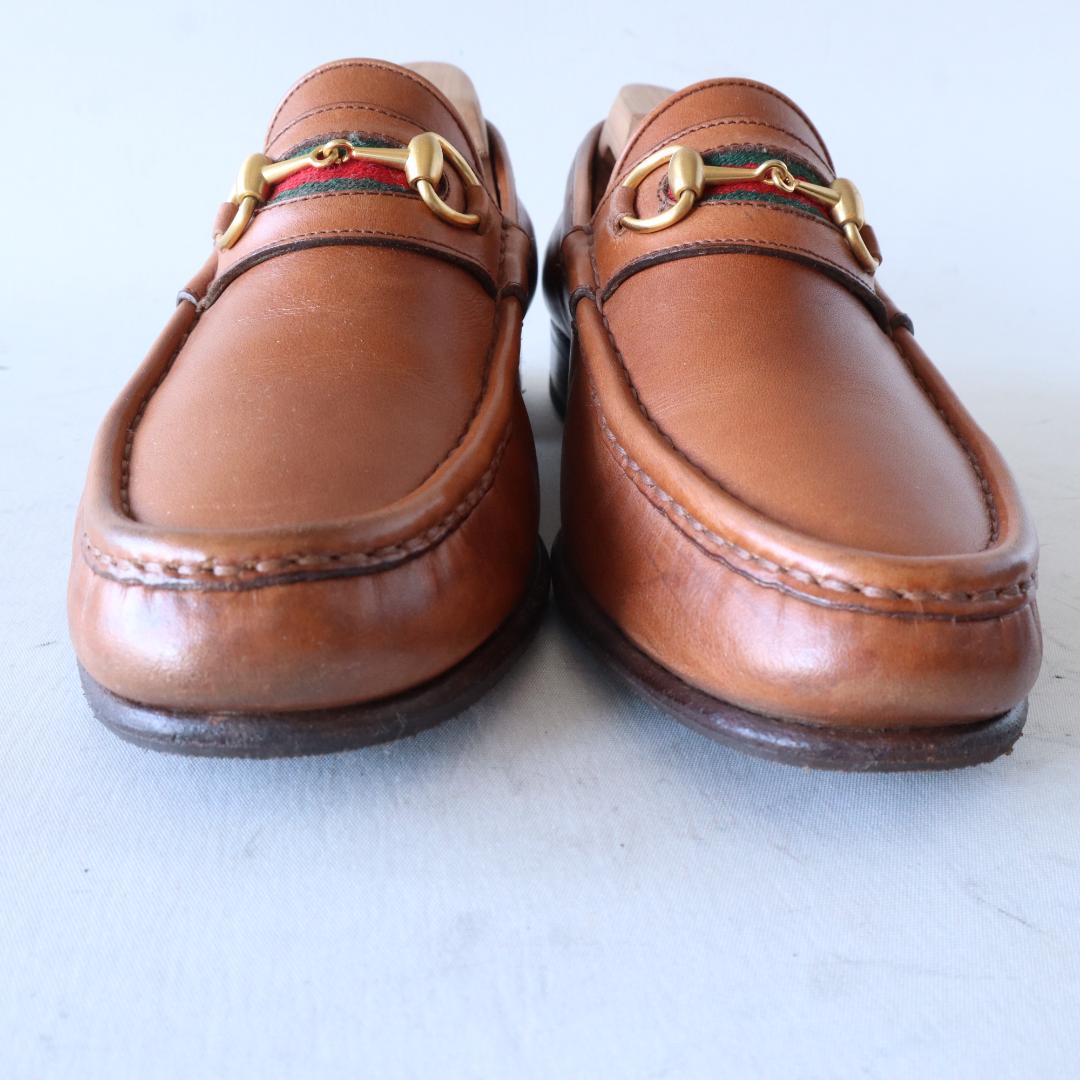 グッチシェリーラインホースビットローファー 茶×金 レザーソール 7 24