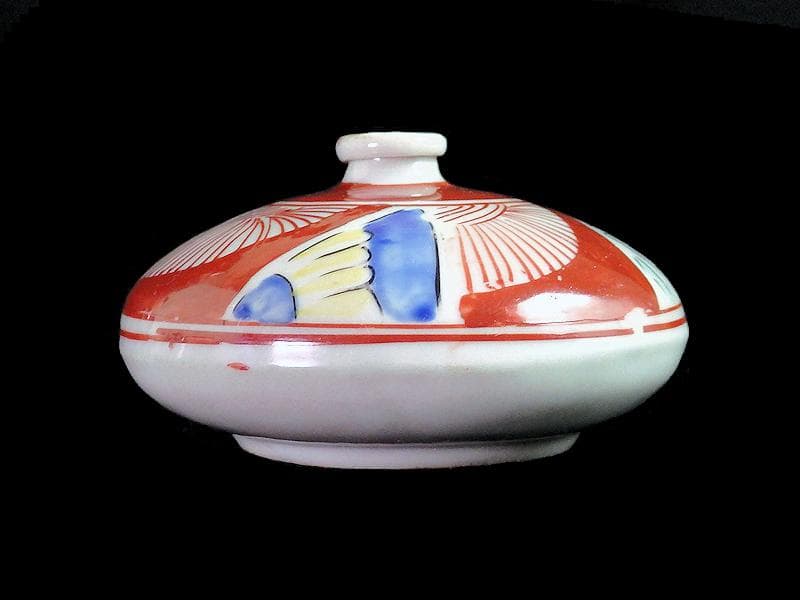 伊万里 瀬戸 色絵 線描き捻り紋の図 油壷 E420AS-fbkq