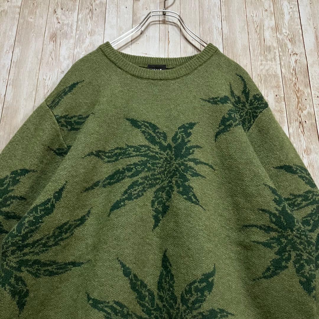 550 HUF ハフ ニットセーター マリファナ柄 大麻柄 カーキ L - メルカリ