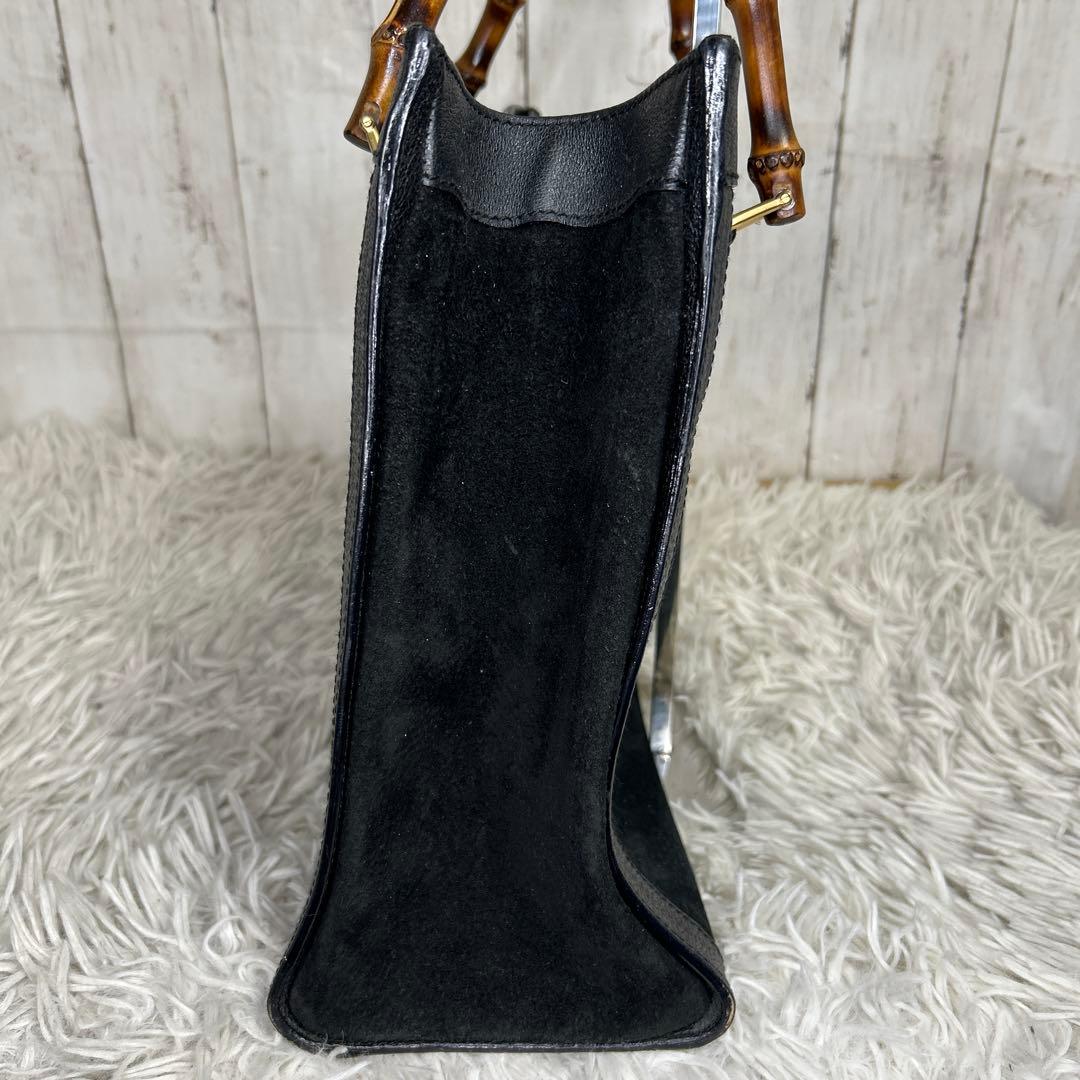 GUCCI バンブー ハンドバッグ トートバッグ スエード レザー ロゴ 黒