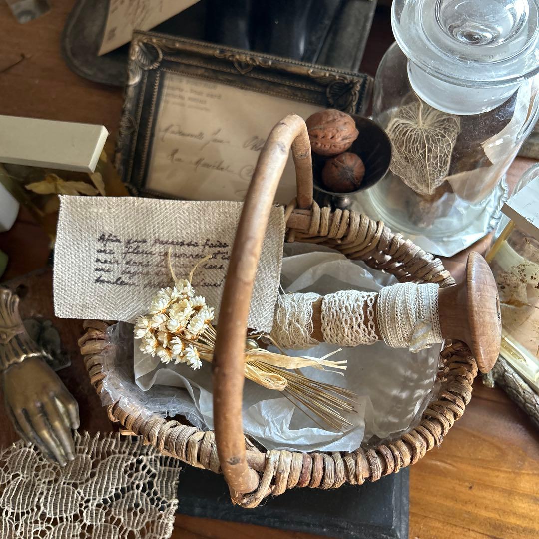 アンティーク ベルギーレース 3種 糸巻き 小さなブーケ パニエセット