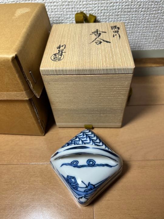 674 隅田川　利昇　染付　香合　未使用 674 隅田川 利昇 染付 香合 未使用 674 隅田川 利昇 染付 香合 未使用