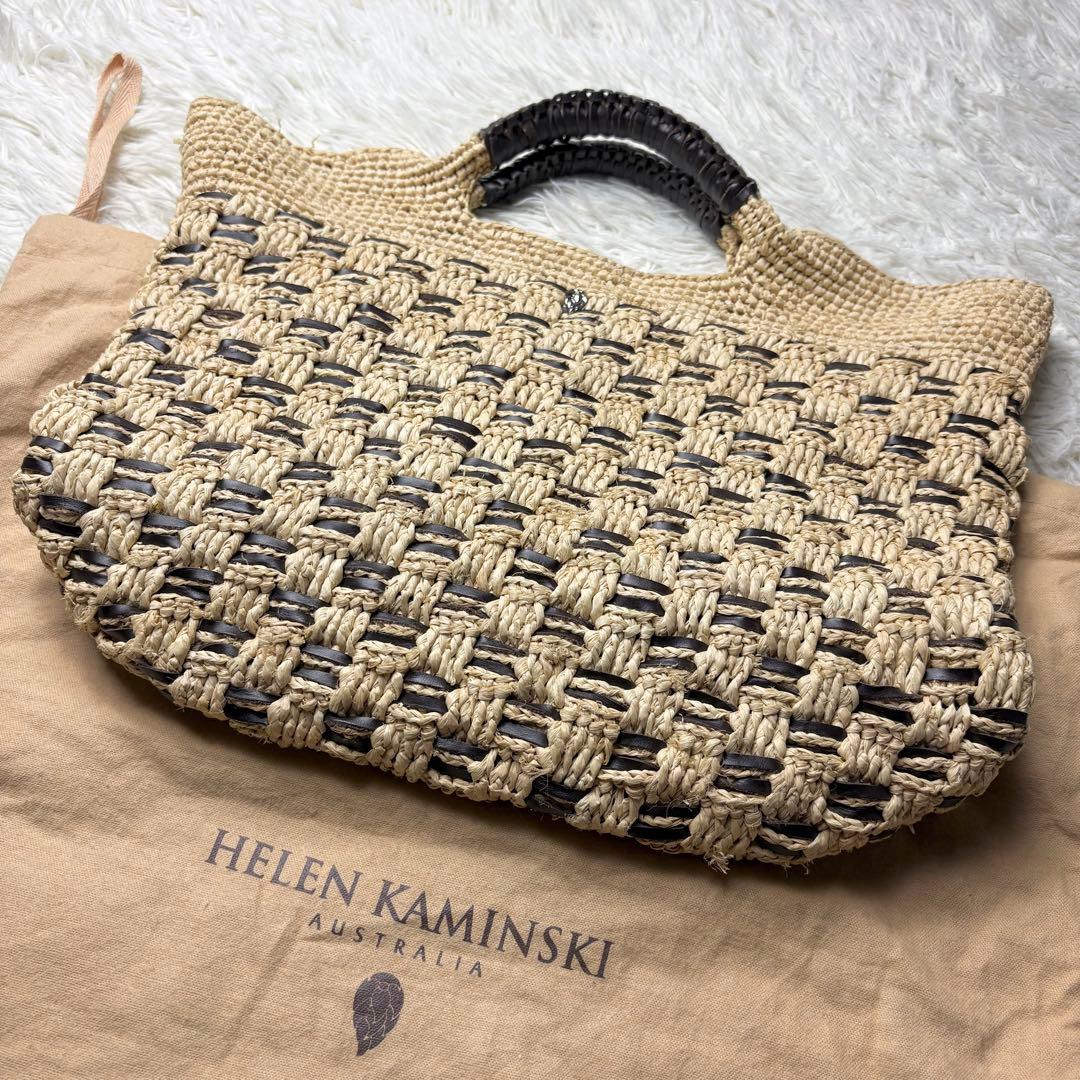 HELEN KAMINSKI ラフィアトートバッグ かごバッグ レザーコンビ - メルカリ