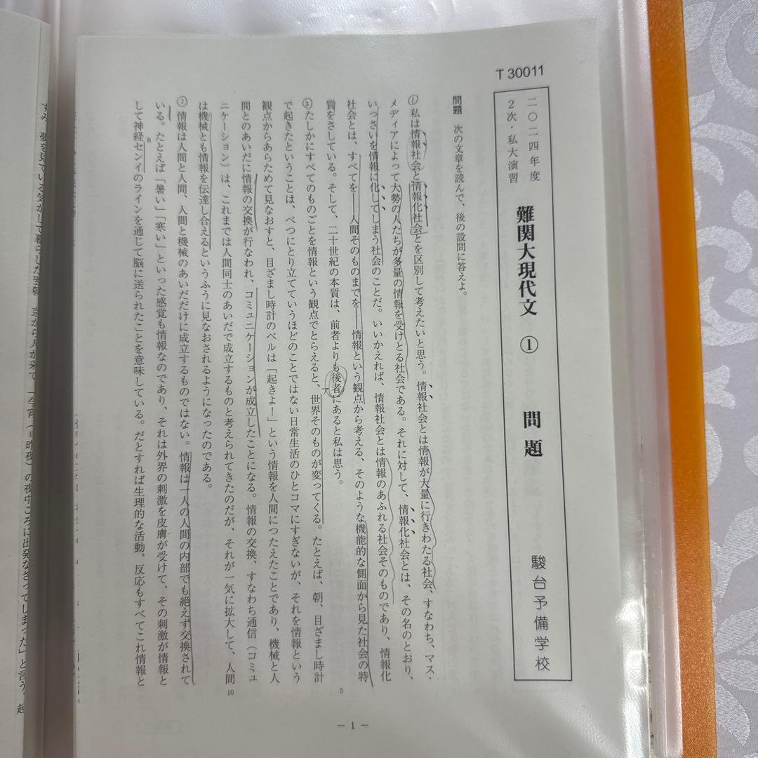 駿台 EX東大文系演習コース 最上位クラス 現代文 古文 漢文 フルセット