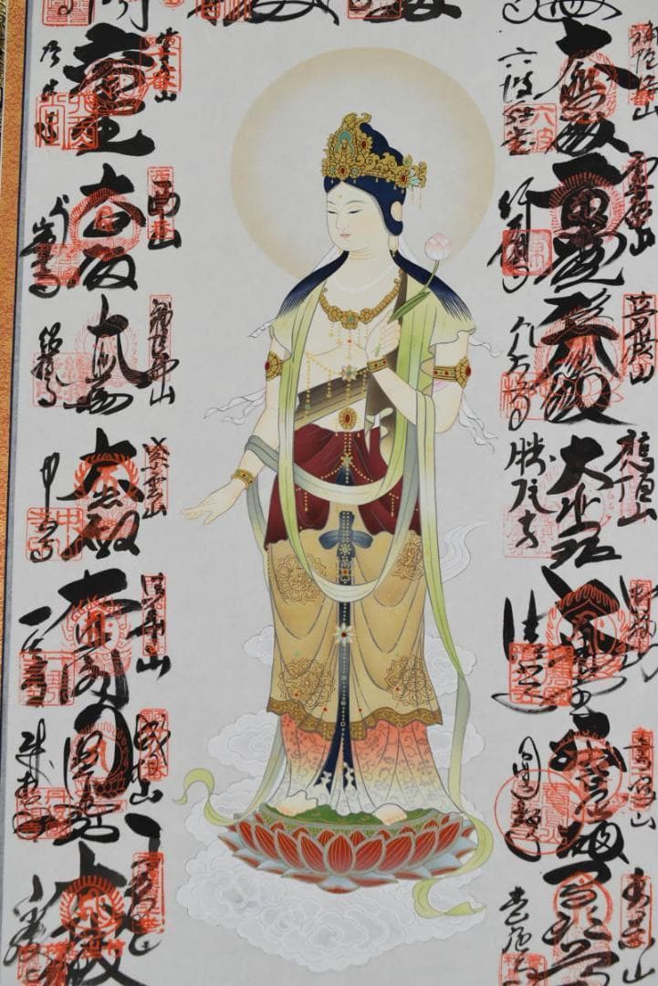 三十三ヶ所/西国三十三箇所霊場集印肉筆掛軸/仏事掛/掛軸/名家伝来/AA