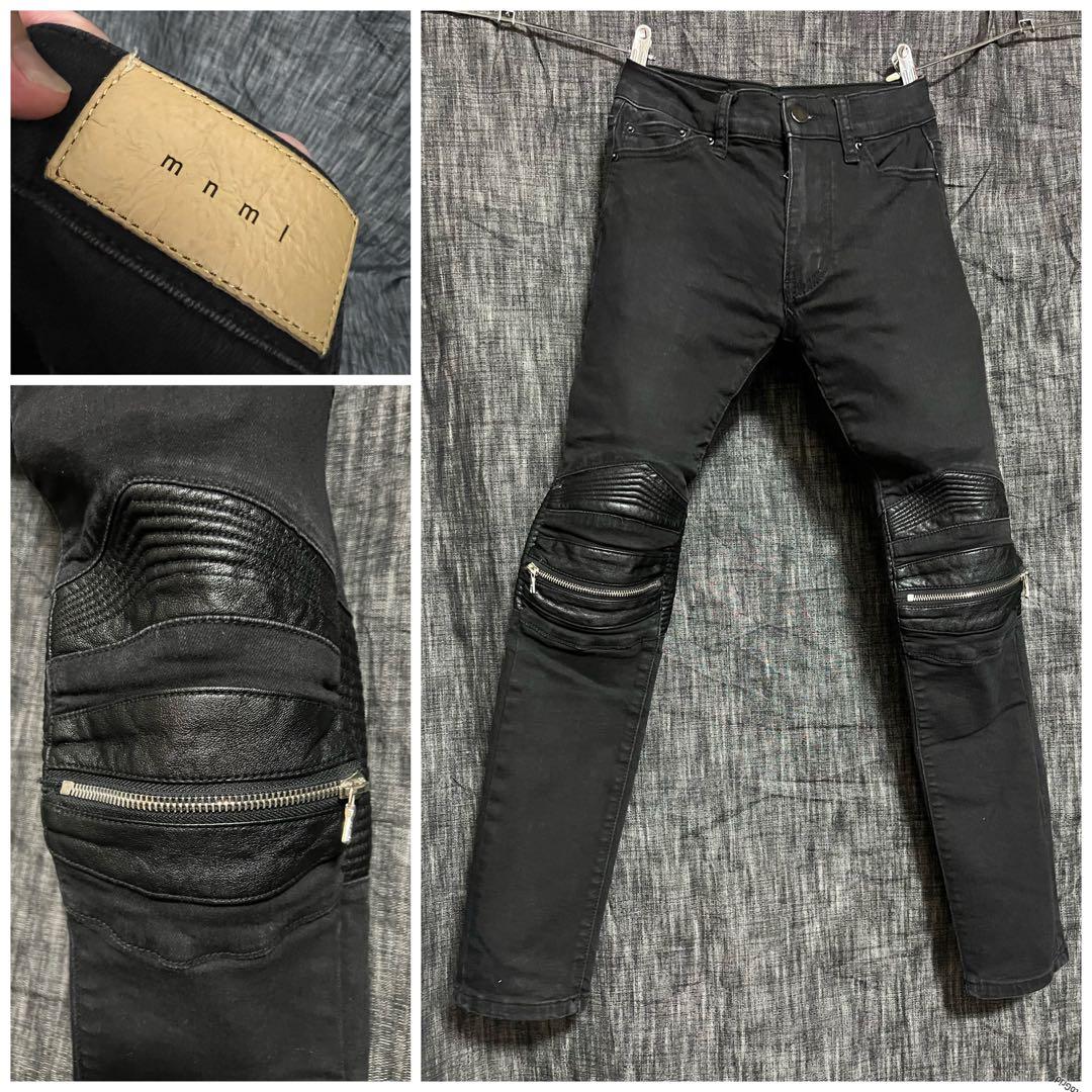 mnml ミニマル ブラックバイカーデニム ジップ 28 S 黒 スキニー