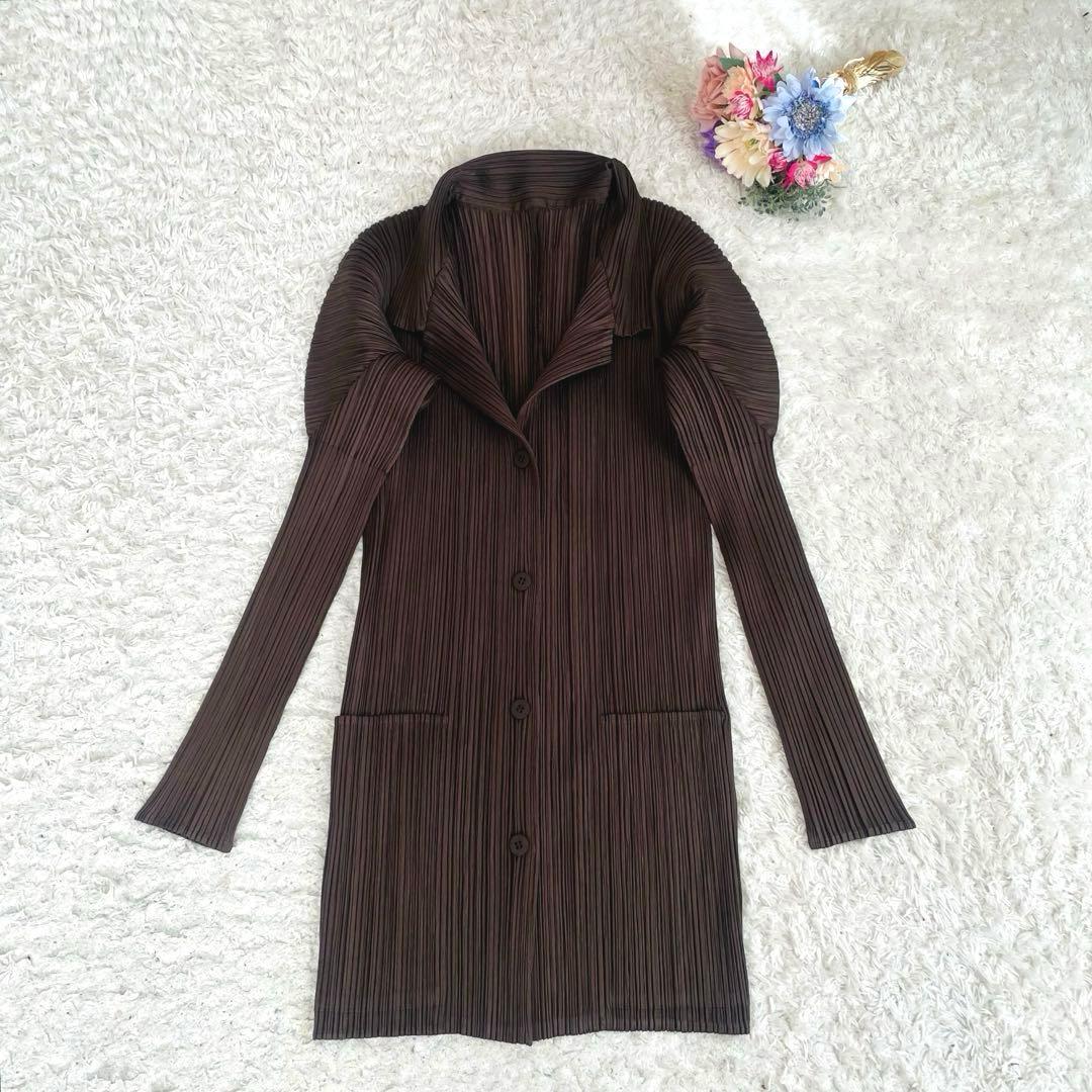人気✨プリーツプリーズ♡長袖ロングブラウス カーディガン ポケット付き　3 濃茶 楽天市場】ISSEY MIYAKE イッセイ ミヤケ PLEATS PLEASE プリーツ